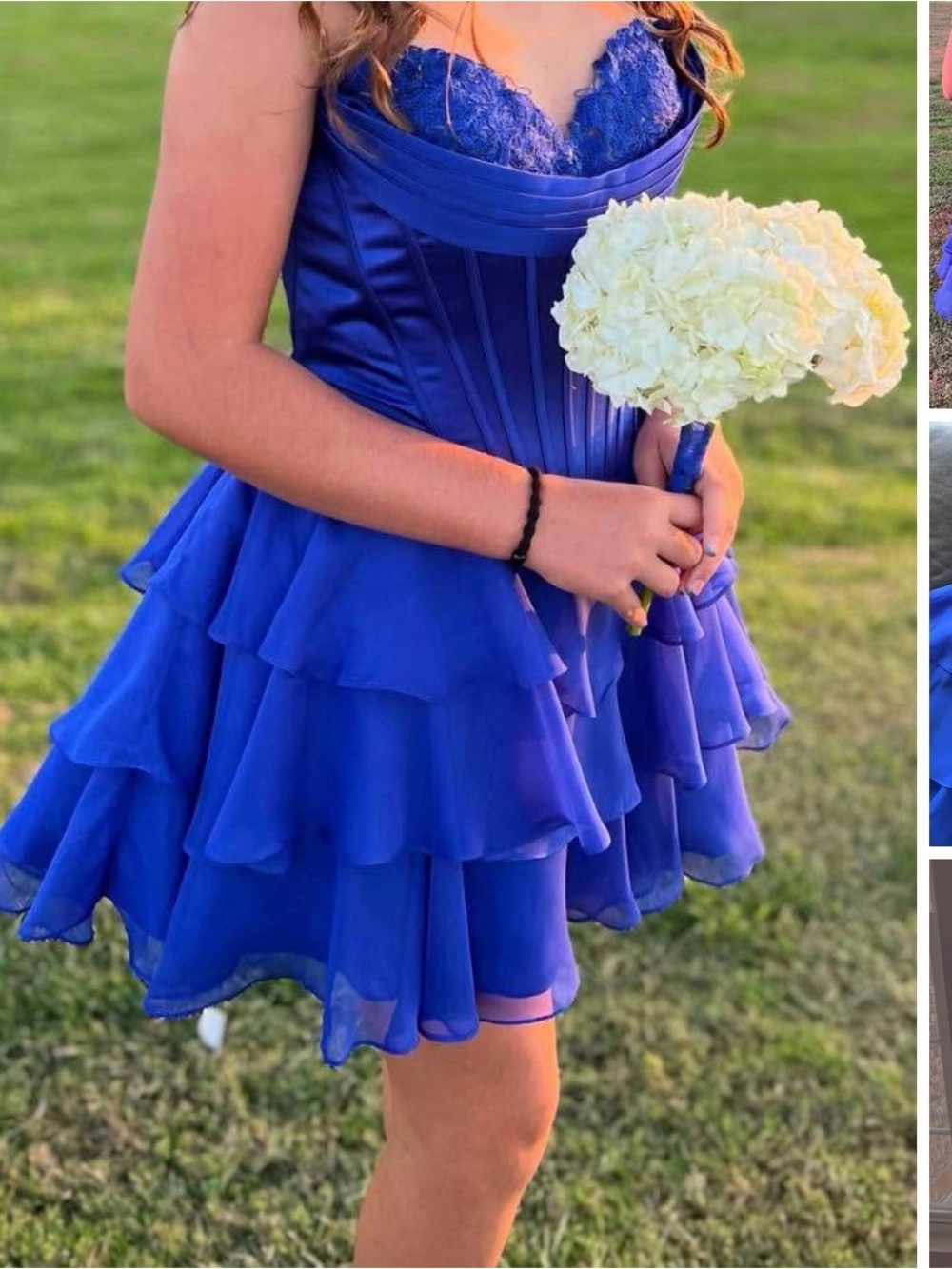 Girls Royal Blue Tiered Party Dress with Lace Bodice